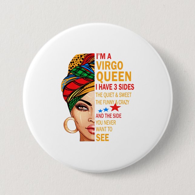 Virgo queen I have 3 sides gift funny saying Button (Front)