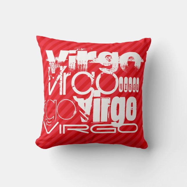 Virgo; Scarlet Red Stripes Throw Pillow (Front)