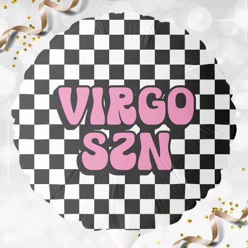 Virgo Season Retro Pink Black Zodiac Checkerboard Balloon