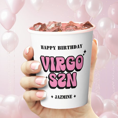 Virgo Season Retro Pink Zodiac Happy Birthday Paper Cups