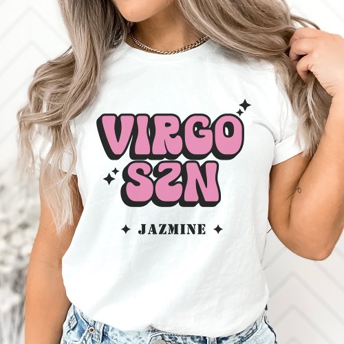 Virgo Season Retro Pink Zodiac Sign Birthday White T_Shirt