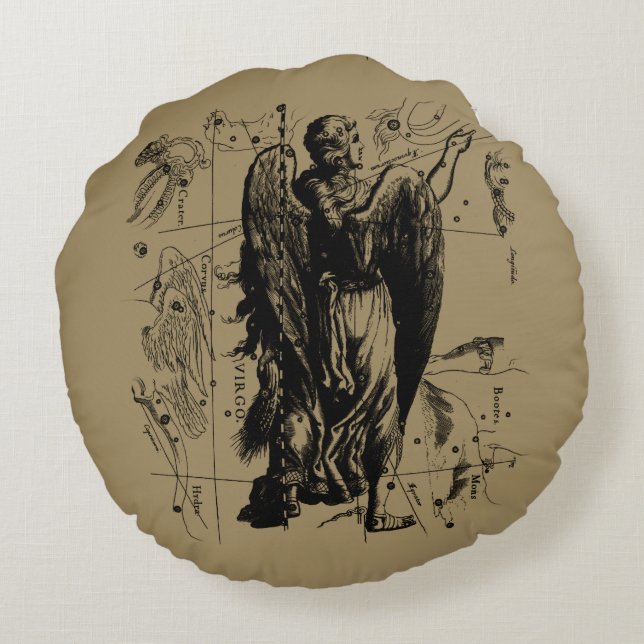 Virgo Sign Constellation Hevelius 1690 Round Pillow (Back)
