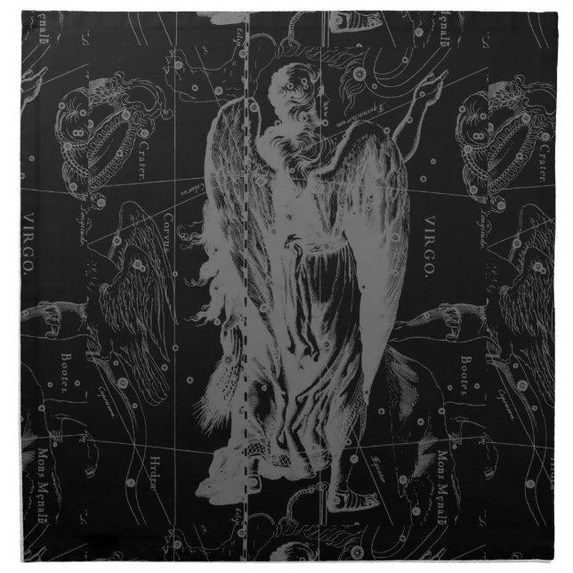 Virgo Sign Constellation Hevelius Black Decor Napkin (Front)