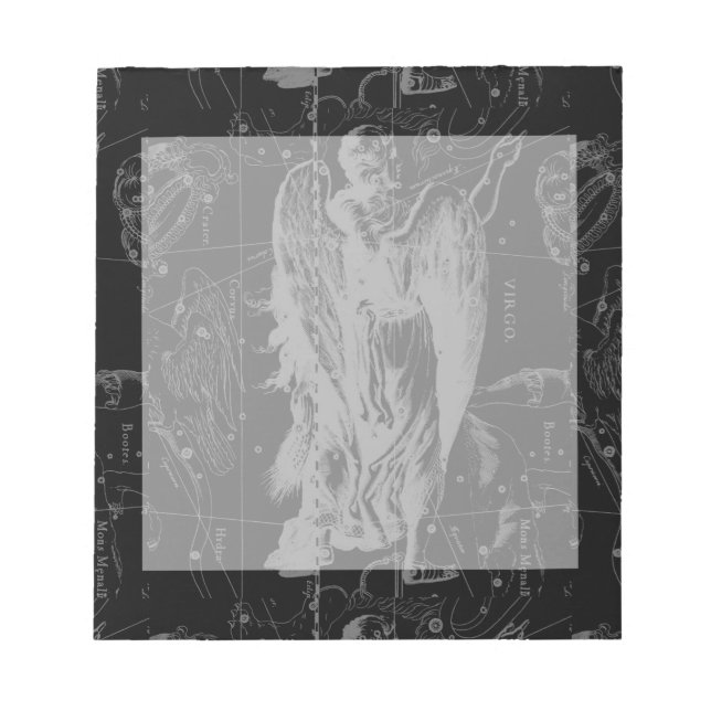 Virgo Sign Constellation Hevelius Black Decor Notepad (Front)