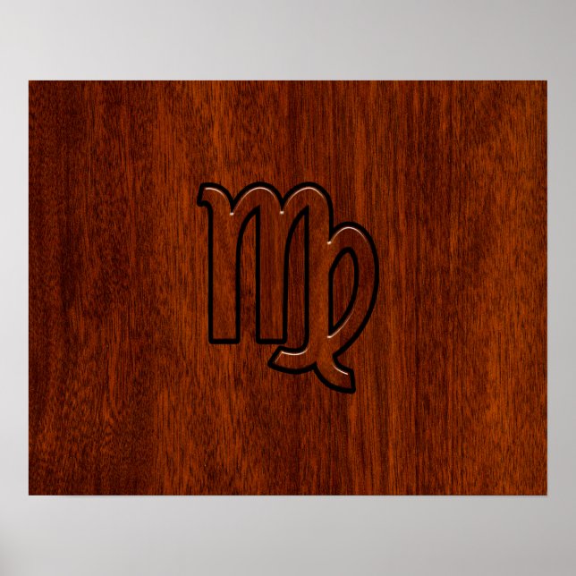 Virgo Sign in Mahogany wood style (Front)
