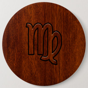 Virgo Sign in Mahogany wood style Button