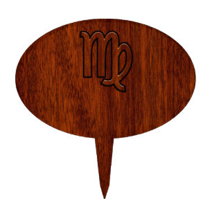 Virgo Sign in Mahogany wood style Cake Topper