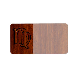 Virgo Sign in Mahogany wood style Label