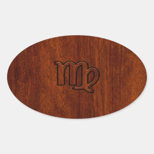 Virgo Sign in Mahogany wood style Oval Sticker