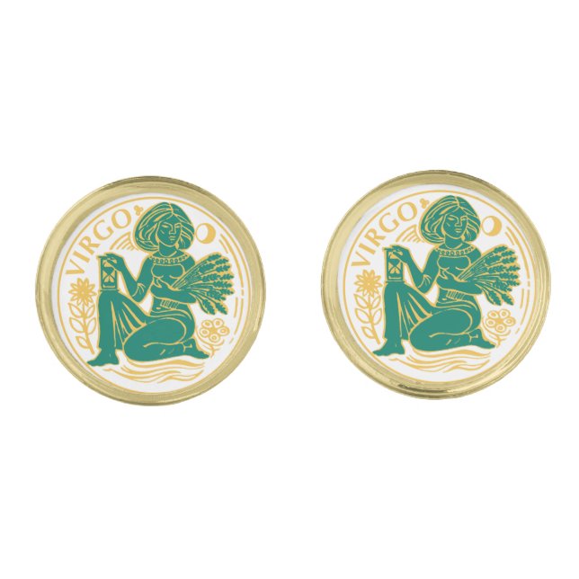 Virgo Sign of the Zodiac on a pair of Cufflinks (Front)