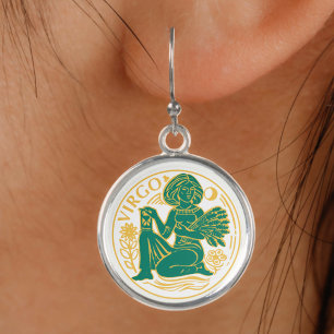 Virgo Sign of the Zodiac on a pair of Earrings