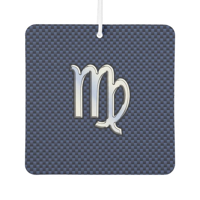 Virgo Sign on Blue Carbon Fiber Print Style Air Freshener (Front)