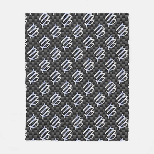 Virgo Sign on Charcoal Carbon Fiber Print Fleece Blanket (Front)