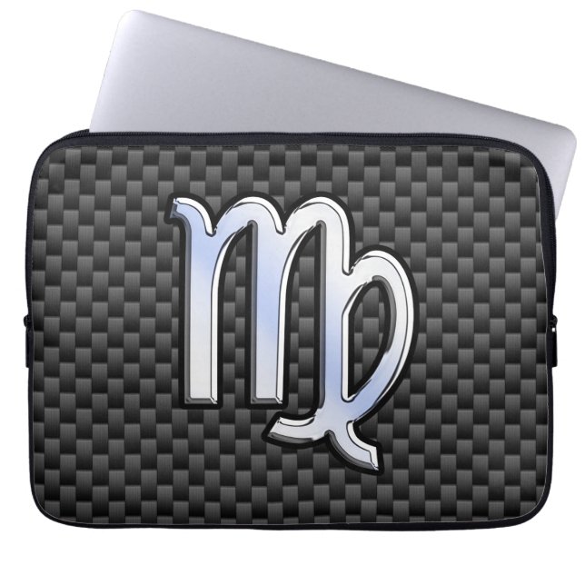 Virgo Sign on Charcoal Carbon Fiber Print Laptop Sleeve (Front)
