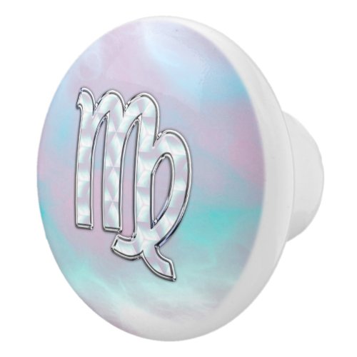 Virgo Sign on Pastels Mother of Pearl Style Print Ceramic Knob