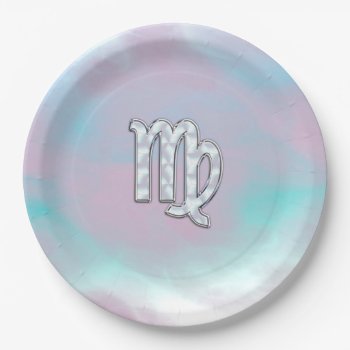 Virgo Sign On Pastels Mother Of Pearl Style Print Paper Plates by MustacheShoppe at Zazzle