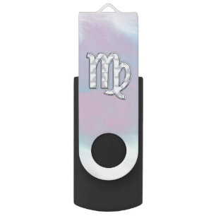 Virgo Sign on Pastels Mother of Pearl Style Print USB Flash Drive