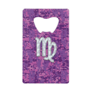 Virgo Sign on Pink Fuchsia Digital Camouflage Credit Card Bottle Opener