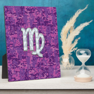 Virgo Sign on Pink Fuchsia Digital Camouflage Plaque