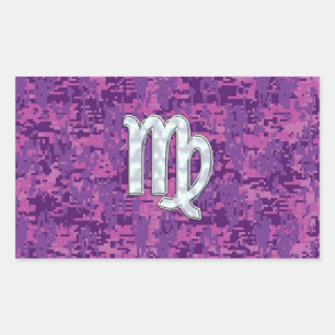 Virgo Sign on Pink Fuchsia Digital Camouflage Rectangular Sticker