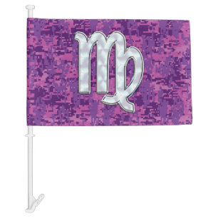 Virgo Sign Pink Fuchsia Digital Camouflage Style Car Flag