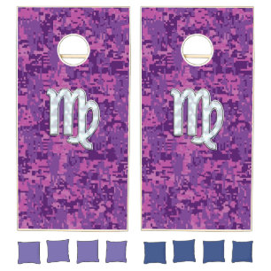 Virgo Sign Pink Fuchsia Digital Camouflage Style Cornhole Set