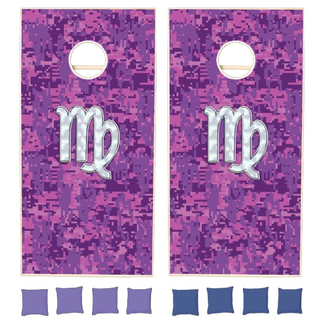 Virgo Sign Pink Fuchsia Digital Camouflage Style Cornhole Set (Set)