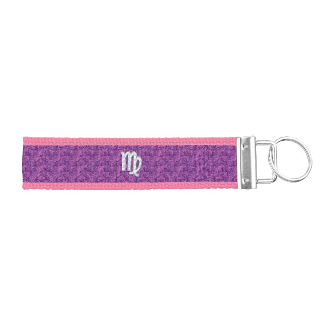 Virgo Sign Pink Fuchsia Digital Camouflage Style Wrist Keychain (Keys on Right)