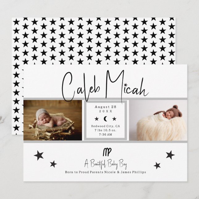 Virgo Stars Photo Baby Birth Announcement (Front/Back)