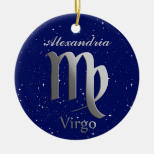 Virgo Sun Sign Symbol with Name Ceramic Ornament