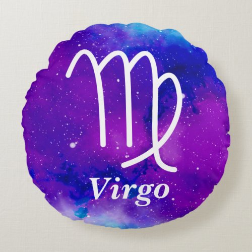 Virgo Symbol Purple Blue Space Nebula Round Pillow