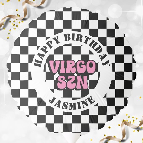 Virgo Szn Retro Pink Zodiac Checkerboard Birthday Balloon