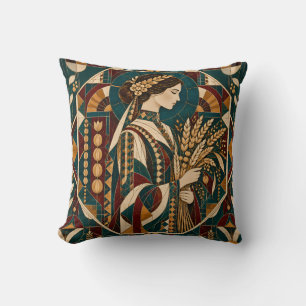 Virgo Teal Burgundy Geometric Mosaic Throw Pillow