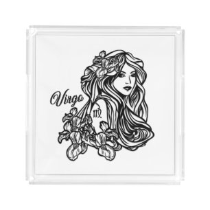 Virgo The Virgin Zodiac Glass Acrylic Tray
