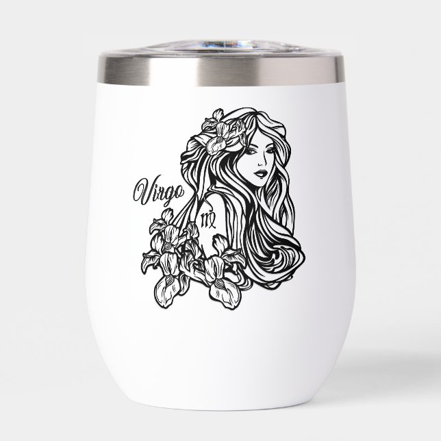 Virgo The Virgin Zodiac Glass Thermal Wine Tumbler (Front)