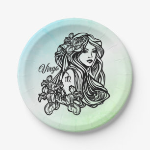 Virgo The Virgin Zodiac Green Paper Plates