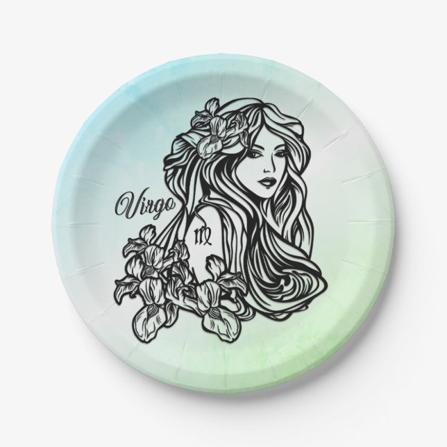 Virgo The Virgin Zodiac Green Paper Plates (Front)