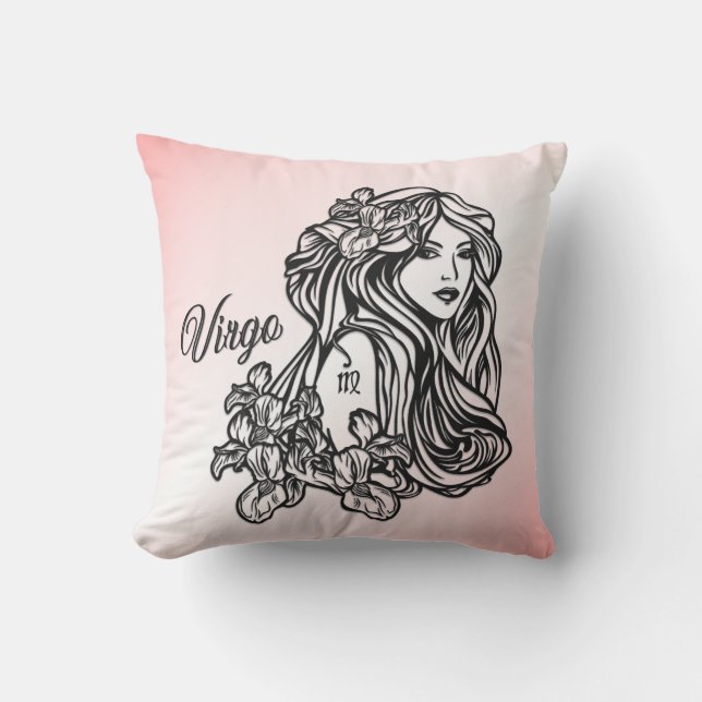Virgo The Virgin Zodiac Pink Outdoor Pillow (Front)
