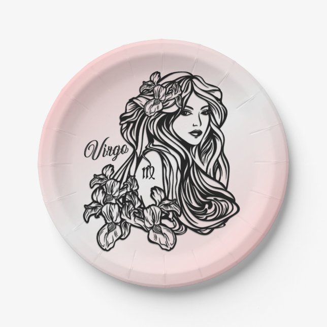 Virgo The Virgin Zodiac Pink Paper Plates (Front)