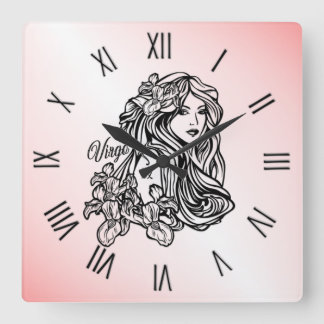 Virgo The Virgin Zodiac Pink Square Wall Clock