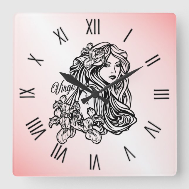 Virgo The Virgin Zodiac Pink Square Wall Clock (Front)