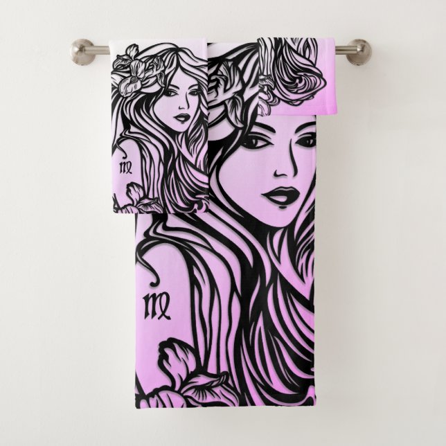 Virgo The Virgin Zodiac Purple Bath Towel Set (Insitu)