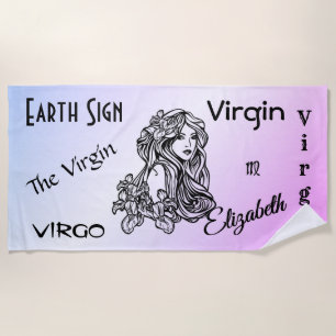 Virgo The Virgin Zodiac Purple Beach Towel