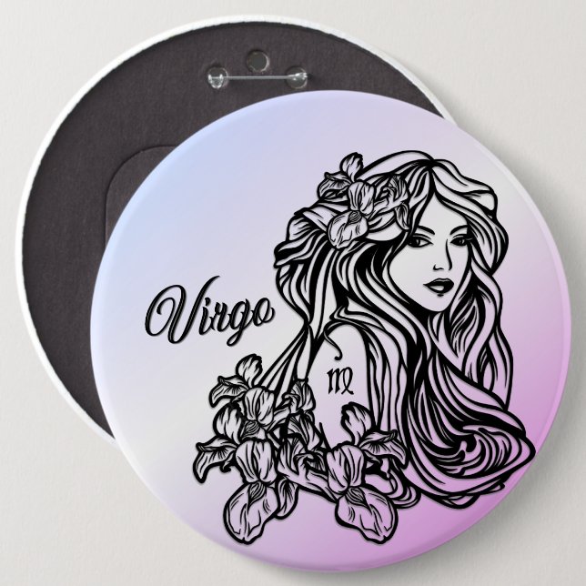 Virgo The Virgin Zodiac Purple Button (Front & Back)