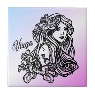 Virgo The Virgin Zodiac Purple Ceramic Tile