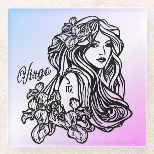 Virgo The Virgin Zodiac Purple Glass Coaster (Front)