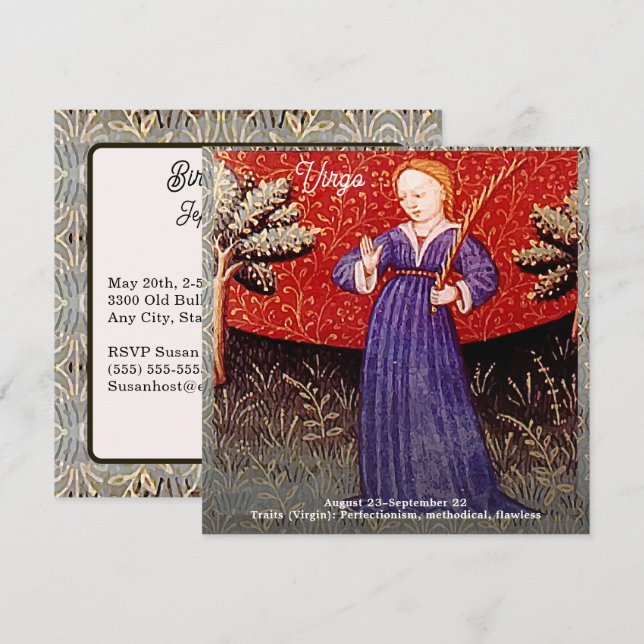 Virgo the Virgin Zodiac Sign Birthday Party Invitation (Front/Back)
