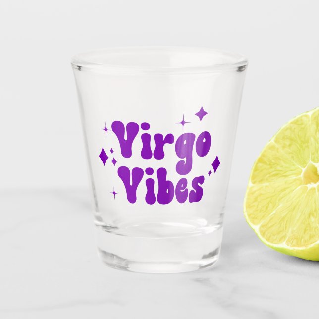 Virgo Vibes Zodiac Astrology Purple Stars Shot Glass (Front)