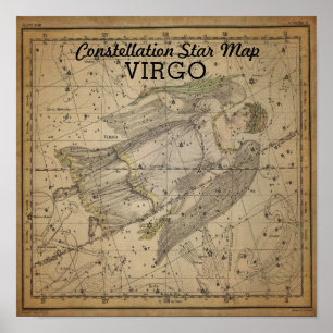 Virgo Virgin Constellation Star Map Bootes Sept Poster