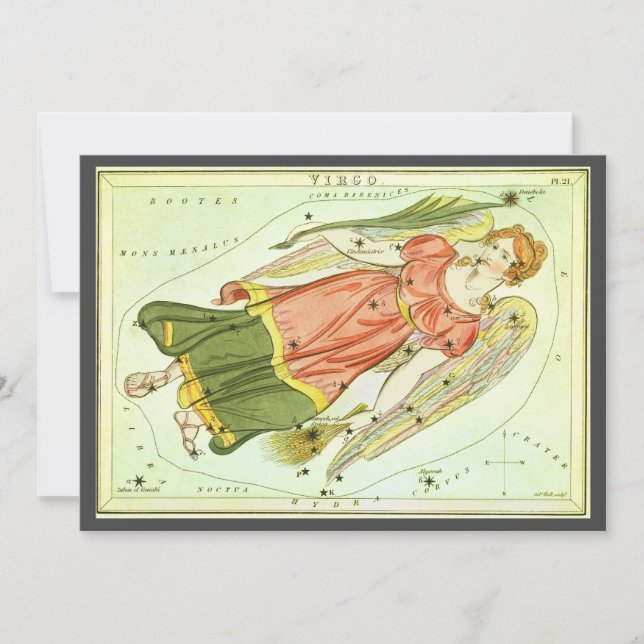 Virgo Virgin Vintage Constellation Urania's Mirror Invitation (Front)
